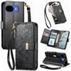 Jiajihua Cover Compatibile con Google Pixel 10A 【Portafoglio con cerniera】【Portacarte doppio】【Flip Stand】【Fibbia magnetica】 Custodia per telefono Lanyard Black