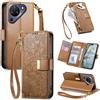 Jiajihua Cover Compatibile con Fairphone 5 【Portafoglio con cerniera】【Portacarte doppio】【Flip Stand】【Fibbia magnetica】 Custodia per telefono Lanyard Brown