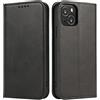Mixroom - Custodia Cover Case a Libro Nero per iPhone 14 Plus con Stand in Ecopelle Chiusura Magnetica Formato Portafoglio Parte Interna in TPU Morbida con Bordi Piatti