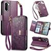 Jiajihua Cover Compatibile con Honor X50i,Compatibile con Honor 90 Lite 【Portafoglio con cerniera】【Portacarte doppio】【Flip Stand】【Fibbia magnetica】 Custodia per telefono Lanyard Purple