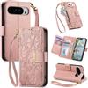 Jiajihua Cover Compatibile con Google Pixel 7A 【Portafoglio con cerniera】【Portacarte doppio】【Flip Stand】【Fibbia magnetica】 Custodia per telefono Lanyard Pink