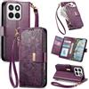 Jiajihua Cover Compatibile con Honor X8B 【Portafoglio con cerniera】【Portacarte doppio】【Flip Stand】【Fibbia magnetica】 Custodia per telefono Lanyard Purple