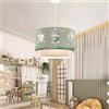 lux.pro Lampada a Sospensione per Cameretta Lampadario per Bambini Lampada da Soffitto con Doppio Paralume Cilindrico Decorato con Mongolfiere - Verde