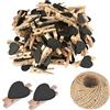 SKYPRO 50 mollette da bucato a forma di cuore in legno nero, piccole mollette multicolore con cuore, clip per foto a forma di cuore