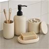 Ava Nord Set di Accessori per il Bagno in Ceramica - 4 Pezzi | Dispenser per Sapone, Portaspazzolini, Portasapone e Contenitore per Bastoncini Cotonati | Design Scandinavo Minimalista (Beige)