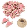 SKYPRO 100 mollette da bucato a forma di cuore in legno rosa, piccole mollette multicolore con cuore, clip per foto a forma di cuore da 3 cm