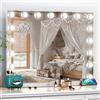 Dradaomull Specchio Trucco con Luci, Specchio Hollywood da Tavolo con 17 Lampadine LED, 3 colori di illuminazione, Specchio da trucco con USB e ingranditore 10x, Installazione su tavolo e a parete - 80*60cm