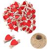 SKYPRO 100 mollette rosse a forma di cuore in legno, piccole mollette multicolori con cuore, clip per foto a forma di cuore, piccole mollette per vestiti con stringa per esporre foto