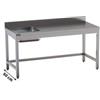Tavolo in Acciaio Inox Professionale, Linea Top, con Vasca a Sinistra e Alzatina, Profondità 60 cm - Tavolo Inox Linea Top con Vasca a Sinistra e Alzatina, 200 x 60 x 85 cm