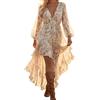 LUNULE Vestito Bianco Donna Abito Lungo Donna Abito Midi Da Donne Elegante Con Stampa Floreale Scollo A V Maniche Corte Taglio Asimmetrico Ideale Per La Spiaggia Leggero E Comodo Prendisole Abiti Donne