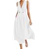 VPQILH Vestito Donna Estivo Elegante Scollo a V Abito Lungo Senza Manica Vestiti Vita Alta Vestitini in Lino di Cotone, Leggera e Ariosa Abiti da Vacanze Spiaggia