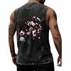 MOIYIBA Nero Lavato Stile Gotico con Rose Maglia Smanicata Uomo Canottiera Palestra Canotta Uomo Cotone Spalla Larga Estive per Festival & Uscite