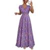Generale Abito Midi Donna a Fiori Taglio A, Scollo V con Manche Spallate e Vita Arricciata, Modello Fluido Bohémien Casual Estivo Perfetto per Invitata Nozze(Q,XL)