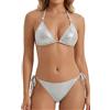 Maeau - Set Bikini 2 pezzi da donna Halter Triangle Costume da bagno metallico lucido con spalline regolabili S-XL, argento, L