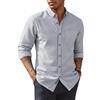 PJ PAUL JONES Camicia da uomo a maniche lunghe, in cotone e lino, colletto con bottoni, casual, Strisce Blu Navy, L