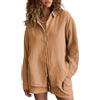 Famulily 100% cotone, 2 pezzi, da donna, in mussola, elegante, per il tempo libero, a maniche lunghe, oversize, con tasche, cachi, M
