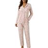 Generico Pigiama Donna Cotone Leggero Lungo Aperto Davanti con Bottoni 2 Pezzi Estivo Top Manica Lunga E Pantaloni Morbidotraspirante Elegante E Abbigliamento da Casa da Donna#3i16