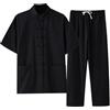 Generico Completo Uomo Tang Casual Lino Tuta Sportiva Tai Chi Abbigliamento Tradizionale Cinese Hanfu Kung Fu Costume due Pezzi Abito Lungo Estivo Camicia e Pantaloni Completa Pigiama Kimono giapponese