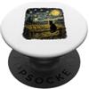Celestial Cat Art Studio Whispers Of The Night, gatto nero, ispirato al cielo stellato di Van Gogh PopSockets PopGrip Adesivo