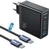 NOHON Caricatore USB C Rapido Caricabatterie: 140W PD 3.0 GaN Alimentatore con Cavo Tipo C Ricarica Rapido 140W 1.2M | 3-Porte Compatibile con iPhone 12 13 14 15 MacBook iPad Laptop Samsung Galaxy S