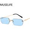 MUSELIFE Occhiali da sole rettangolari senza montatura da donna UV400 Occhiali da sole da guida da uomo Colore trasparente Accessori estivi Quadrati di piccole dimensioni
