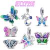 STYFNE Eleganti ciondoli a forma di farfalla blu con libellula, bracciale originale in argento 925 per le donne, accessori per gioielli fai da te, regali, perline con ciondoli