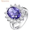 Newshe Anelli di fidanzamento Newshe vintage ovali con tanzanite sintetica per donna, gioielli di lusso per cocktail party e matrimoni