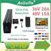 Anliville Batteria al litio Silverfish 18650 36V 20Ah 48V 15Ah con XT60 integrato e BMS 30A per E-bike, E-scooter, Bafang 1000W 500W ad alta potenza + caricabatterie - Disponibile in UE