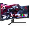 Gawfolk Monitor Ultrawide Da 34 Pollici 1500R Curvo 180Hz Monitor Per Compute...
