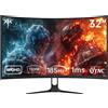 KTC Monitor Gaming Curvo 32 Pollici | QHD@185Hz OC | 1ms | Pannello HVA, Curv...