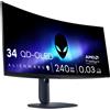 Alienware 34 Monitor Gaming AW3425DW, WQHD 3440x1440, 219 1800R Curvo, 240Hz...