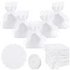 EKOCEV 30pz Sacchetti Iuta Bomboniere Confetti 8x10cm Sacchetti Comunione Cresima Bomboniere con 30pz Tulle Veli Organza y 22M Nastro Raso per Prima Comunione Cresima Battesimo Matrimonio, Bianco