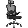rattantree Sedia da Ufficio, Poltrona Ufficio Traspirante e Regolabile in Altezza con Supporto Lombare Regolabile, Sedia Ergonomica con Braccioli e Poggiatesta Reversibili, per Uffici Domestici, Nera