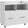 HOMCOM Mobile Archivio Laterale con Ruote e Ripiano Aperto, Ampio Cassetto, Barra Regolabile Bianco | Aosom Italy
