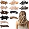 Duronge 12 Pezzi Mollette Capelli Donna, Set di Pinze per Capelli a Becco d'Anatra e Artiglio, Acrilico Opaco con Fiori, Antiscivolo, Colori Neutri (Albicocca, Cachi, Caffè, Nero) per Capelli Spessi e Sottili
