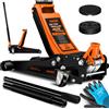 MASKO® Martinetto idraulico per auto Altezza di sollevamento piatta + 2x tampone in gomma + guanti Martinetto idraulico per auto a rullo a 360° Cavalletto per cric