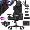 Kesser Sedia da gaming KESSER® con poggiatesta e cuscino lombare Poltrona da gaming ergonomica Portata massima 150 kg Braccioli girevoli a 360° Sedia da scrivania girevole Nero