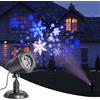 EAMBRITE Proiettore natalizio con fiocchi di neve bianchi/blu, luci natalizie alimentate a rete, decorazione natalizia con nevicata rotante per pareti interne/esterne, casa, festa