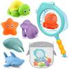 BITOYO Giochi Bagnetto 8 Pezzi Giocattoli da Bagno per Bambini, Giochi Bagnetto Neonato, Giochi Vasca da Bagno Bambini Giochi Acqua Bagnetto Animali Giocattolo con Rete da Pesca e Borsa Portaoggetti