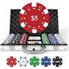 HEITOK Set Poker 500 Fiches Numerate 11,5g Valigetta Alluminio - Kit Texas Hold'em Completo con Carte, Dadi, Bottoni Dealer per Serate Casinò