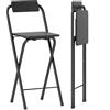 Set 2 Sgabelli Da Bar Pieghevoli Con Poggiapiedi, In Legno E Acciaio, 37x45x87 Cm, Nero
