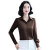 FJIAOXINPONG Camicie Di Seta Da Donna - Camicie Casual Da Donna Moda Marrone Vintage Lapel Ufficio Lady Satin Top Bottoni Invisibili Sottili Maniche Lunghe Elegante Streetwear Regali Di Natale, Caffè, S