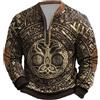 Generisch Felpa da uomo con albero della vita celtico - Pullover con Yggdrasil, rune e stampa 3D | Maglia a maniche lunghe rustica vichinga con colletto con cerniera, Stile M01 Nero, M