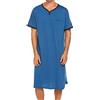 Generico Camicia da Notte Uomo Taglie Forti - Scollo a V Manica Corta, Pigiama Estivo Morbido e Leggero, Mid-Length Comodo per Dormire o Lounge(Blue,2XL)