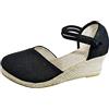 Generico Sandali con Zeppa Donna Estive Boho 37-41 EU in Pelle con Fibbia Sandali Chiuse Eleganti Cerimonia Scarpe Casual Chic Comode Traspirante per Casa Lavoro Sera Festa Vacanze Spiaggia,Nero,36