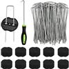 HuaMuDM 100 ancoraggi a terra + 100 dischi tamponi, Picchetti Giardino, picchetti a forma di U, picchetti zincati, Antiruggine Picchetti Giardino, Picchetti Telo Pacciamatura, Picchetti in Acciaio Zincato