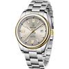 TYBERLEY BENYAR 5185 Orologio automatico da uomo cinturino in acciaio inox impermeabile luminoso casual business sport analogico a carica automatica Data orologio da polso (Oro-Grigio Chiaro)