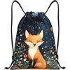 Generic Borsa Sportivazaino con Cordone per Uomo Nuoto All'Aperto 36X42Cm Moda Unisex Borsa Palestra Night Sky Fox