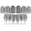 Canjoyn - Griglia superiore e inferiore placcata in oro 18 K e argento con zirconia cubica, per i tuoi denti, unisex, gioielli hip hop