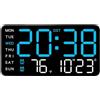 Zuasdvnk Sveglia digitale grande da 21,5 cm con data, mese, temperatura LED, auto DST, giorno della settimana, orologio digitale per classe, ufficio, camera da letto, regalo per studenti e insegnanti